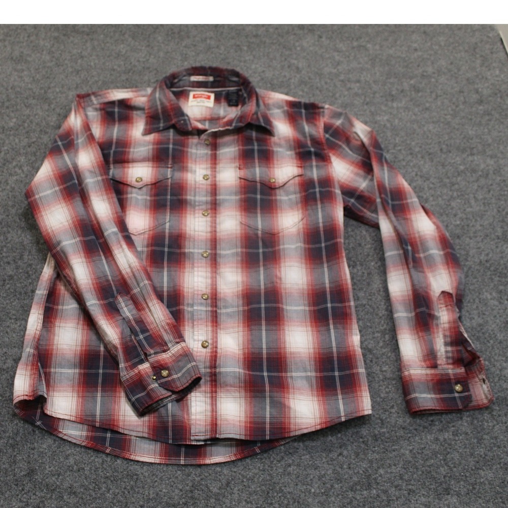 Wrangler Men's Long Sleeve Plaid Pearl Snap Front Western‎ Shirt Red Blue L G